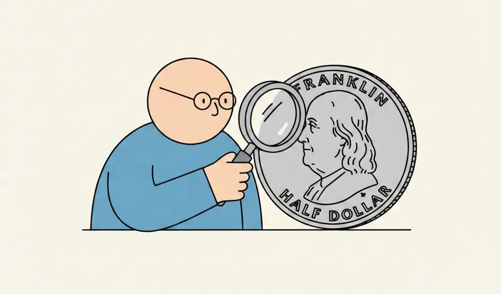 a man checking the Franklin Half Dollar with magnifier